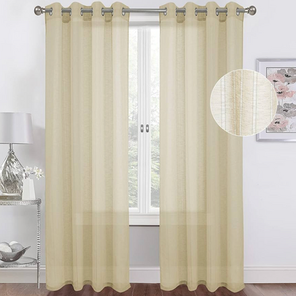 Tony's Collection Fancy Holly Stripe Sheer Curtains Beige 52x63