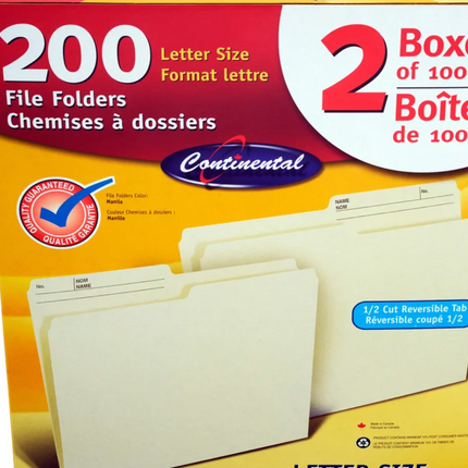 Continental Manila File Folders, Letter-size (2 Packs of 100)