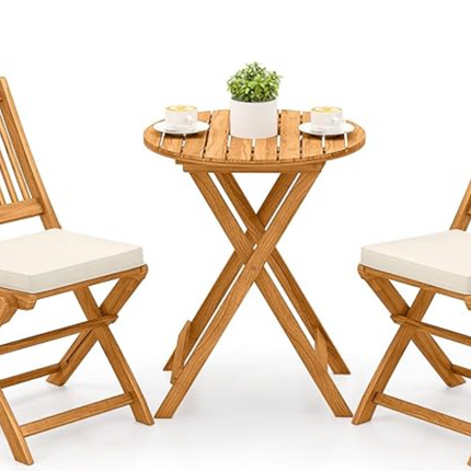 Patiojoy 3 Pieces Acacia Wood Patio Folding Bistro Set