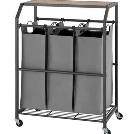 TRINITY 3-bag Laundry Cart with Flip-up Top