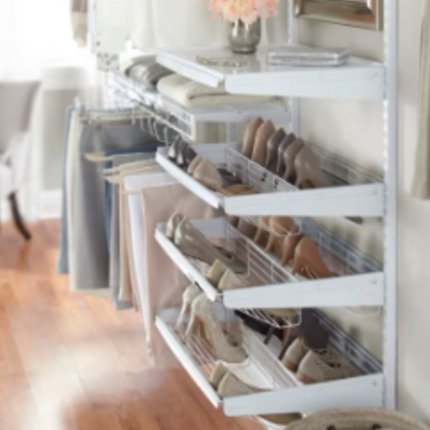 Rubbermaid FastTrack Peel Resistant Metal Tiered Sliding Closet Shelf in White for Wire Shelving