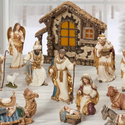 KS Hand Painted Nativity 14-Piece Set