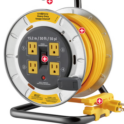 Link2Home Professional Grade Metal Cord Reel 50ft 12AWG Extension Cord