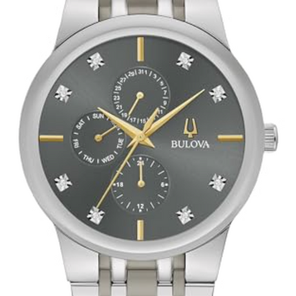 Bulova Men's Modern Diamond Quartz Two Tone Stainless Steel Watch, Grey Dial Style:98D186