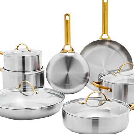 GreenPan Reserve Stainless Steel Cookware Set, Gold Handles, 12-pieces