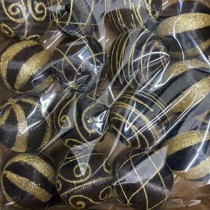 Satin Christmas Ball Ornaments 15 pcs Black and Gold