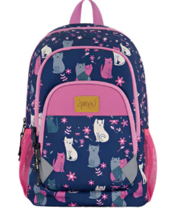 Toddler Backpack Navy Blue Printed Kitten