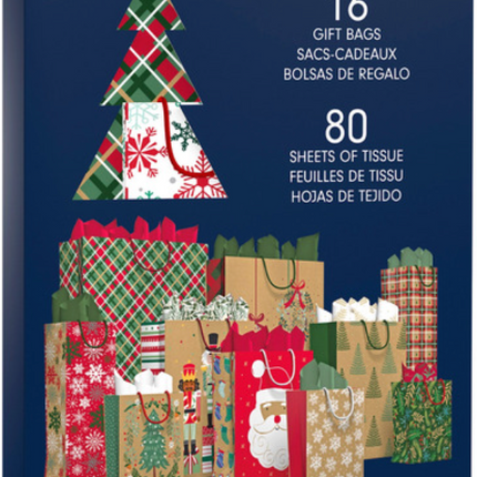 Tom Smith Gift Bags & Tissue Paper Set, 16 Bags & 80 Sheets