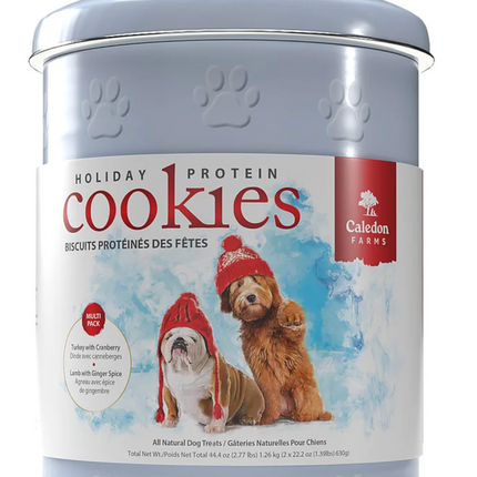 Caledon Farms Protein Cookie Dog Treats in Holiday Gift Tin MISSING 1 BAG