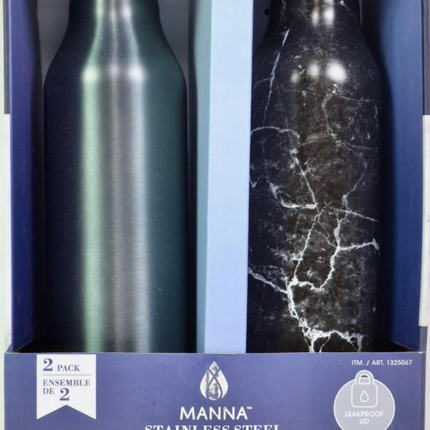 Manna Stainless Steel Insulated 591ml (20oz) Bottles - 2 pack