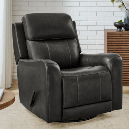 Barcalounger Leather Swivel Glider Recliner, Dark Grey