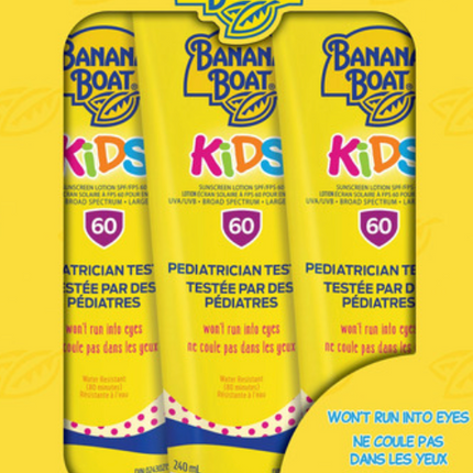 Banana Boat Kids Tear Free SPF 60 Sunscreen Lotion x3