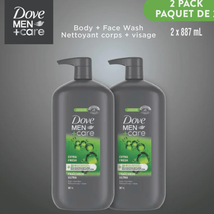 Dove Men+Care Body and Face Wash, 2 x 887 mL OPENED