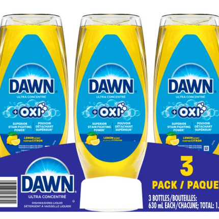 Dawn Ultra + Oxi Dishwashing Liquid, 3 × 630 mL