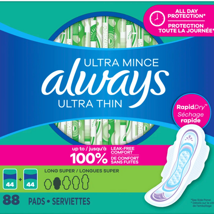 Always Ultra Thin Long Super Pads, 88-count