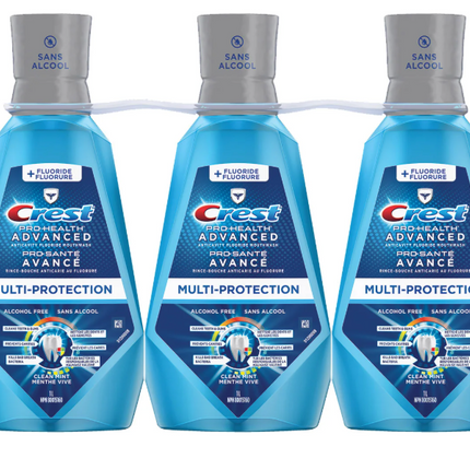 Crest Pro-Health Advanced Multi-protection Mouthwash, Alcohol Free, Clean Mint, 3 x 1 L