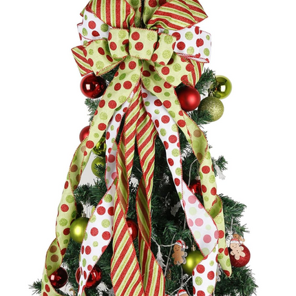 Christmas Tree Topper Bow Decorations Green with Dots Only *(No White)*