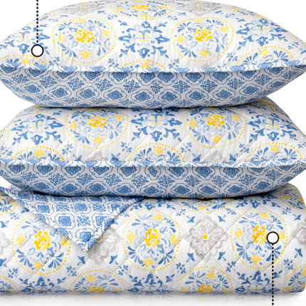 MARTHA STEWART Candace Blue Queen Quilt 3 pc USED