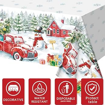 AURORAPARTY 3pcs Christmas Red Truck Party Tablecloth