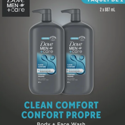 Dove Men+Care Body and Face Wash, 2 x 887 mL OPENED