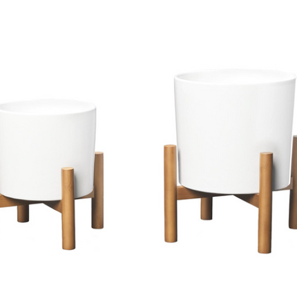 Ceramic Planters With Bamboo Stands