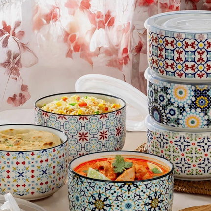 Signature Housewares Stoneware Bowls with Lids 6pack