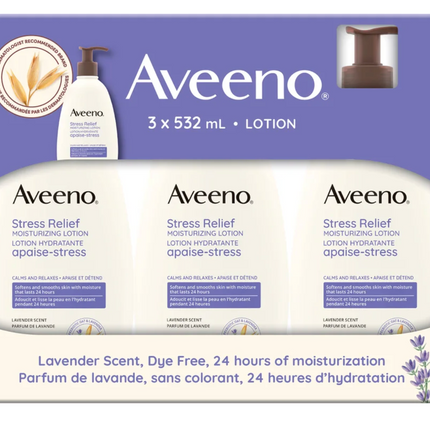 Aveeno Stress Relief Lotion, 3 x 532 mL USED