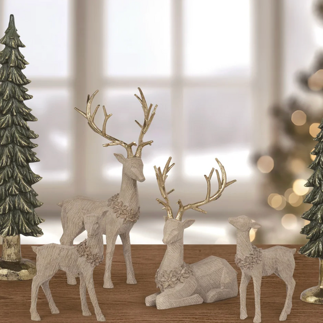 Deer Family with Trees - Set of 4