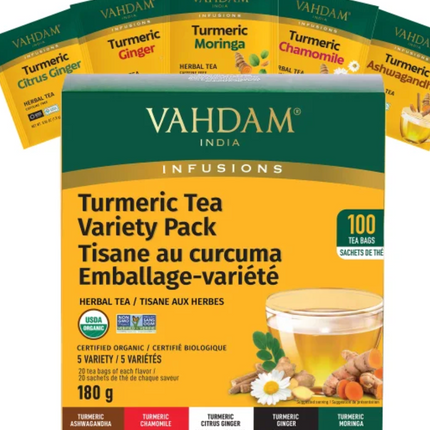 Vahdam Tumeric Tea Variety Pack,OPENED