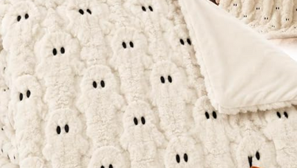 Halloween Embroidered Faux Fur Throw CREAM