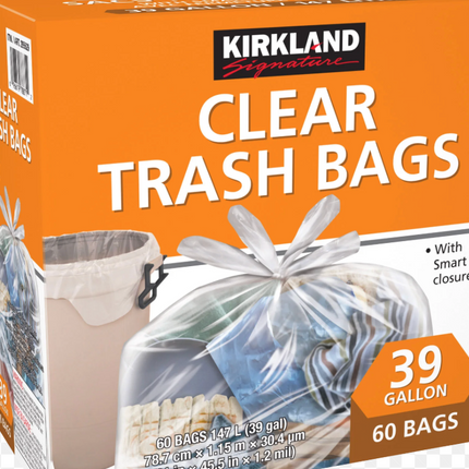KS Clear Trash Bags, Pack of 60