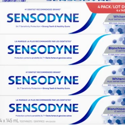 Sensodyne Whitening Toothpaste, 4 x 145 mL