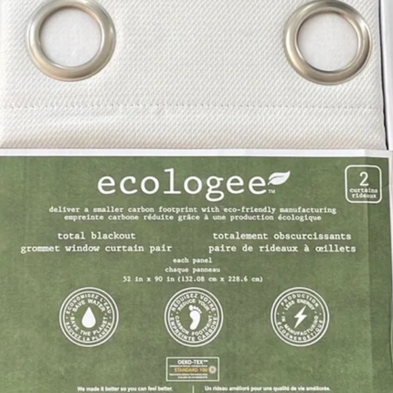 Ecologee Black Total Blackout Curtains / 2 Panels 90"