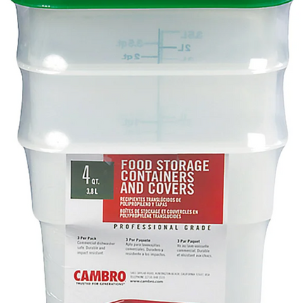 Cambro Square 4-Quart Food Storage Container with Lid, 3-count