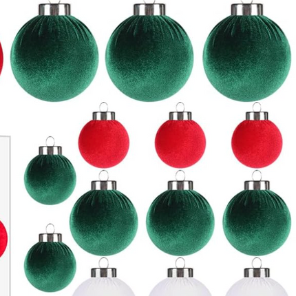 Super Holiday Velvet Christmas Ornaments Set 26Pcs RED GREEN & WHITE