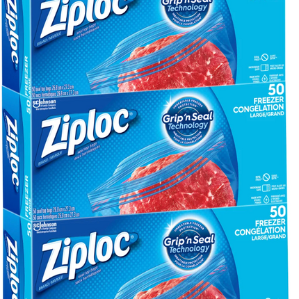 Ziploc Brand Large Freezer Bags, 2 packs of 60