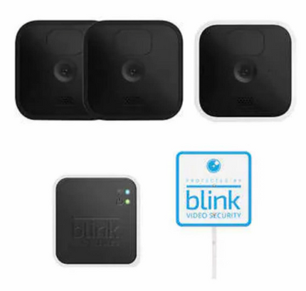 Blink 3 Camera Security System - 2 Outdoor & 1 Indoor add-on Cameras  USED