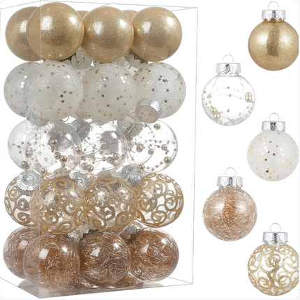 YYHUAWU Clear Christmas Ball Ornaments Set 30pcs GOLD
