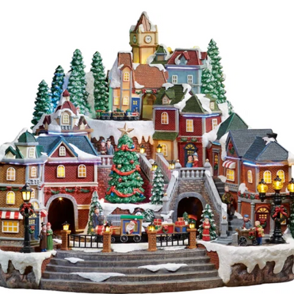 14.5 Inch (37 cm) Animated LED Winter Village Scene with Rotating Train and Music