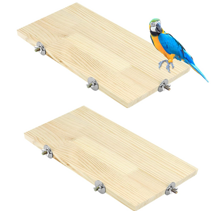 QWORK 13.6" x 7.9" Natural Wood Rectangle Stand for Bird Cages