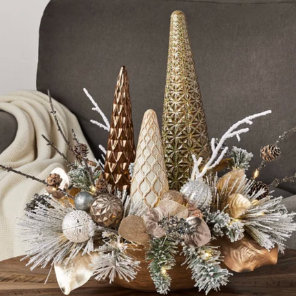 Holiday Centerpiece with LED lights (white/gold)